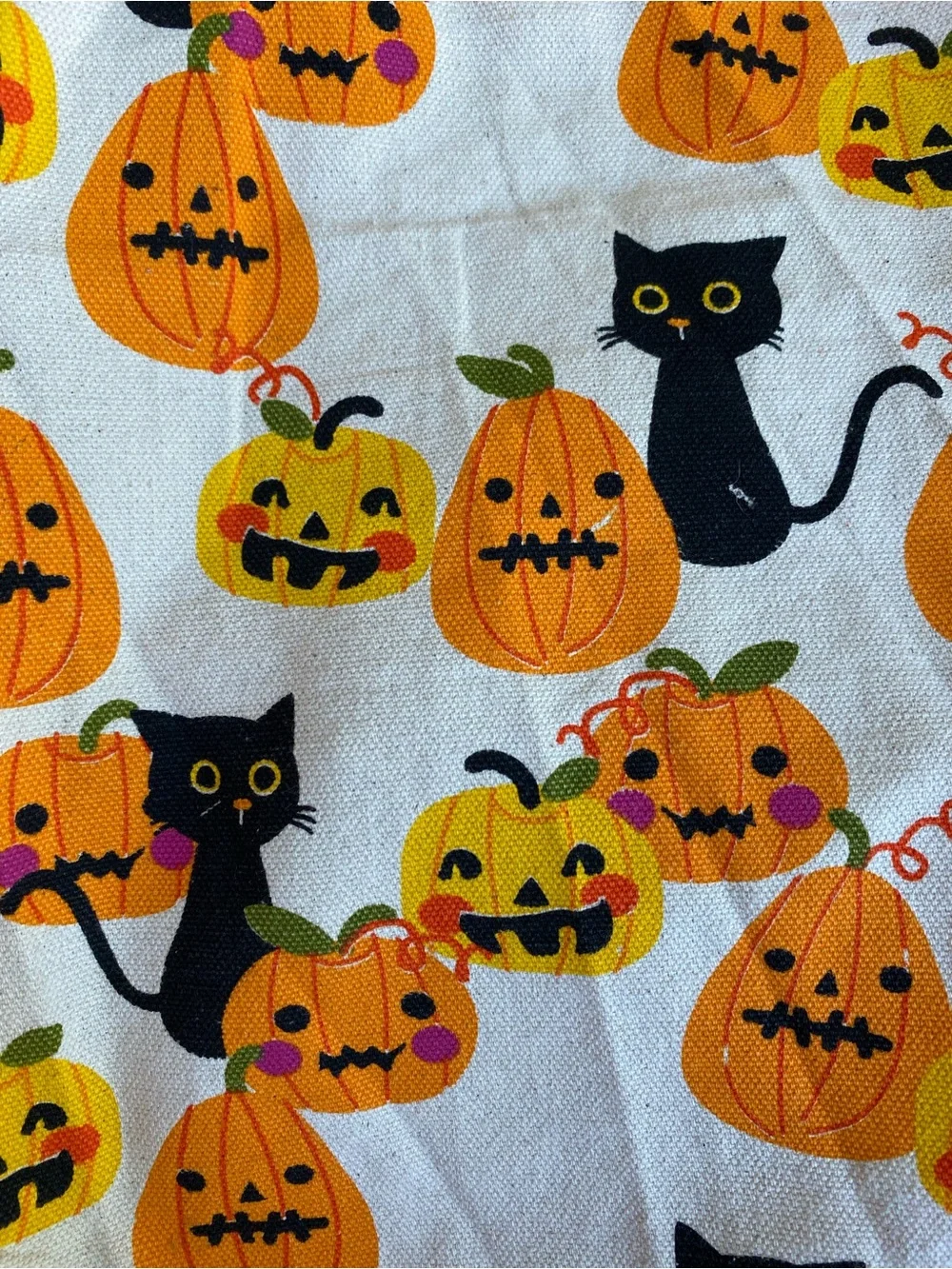 Eccolo Halloween Canvas Tote Bag Black Cat Jack O Lantern Pumpkin Pom Pom Kawaii
